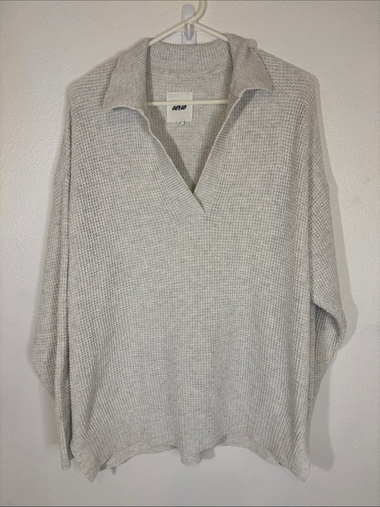 aerie Sweaters - aerie Light Gray Collared Soft V-Neck Sweater -474sku